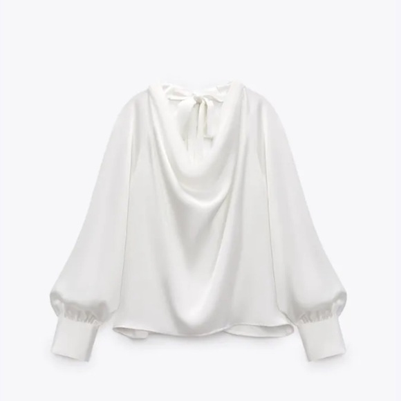 ZARA Flowy Collar Satin Effect Shirt NWT - Picture 6 of 8